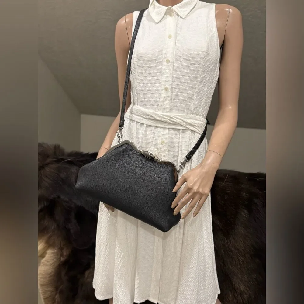 Black Togo Cowhide Leather Handmade Custom Metal Frame Handbag & 2 Strap Styles